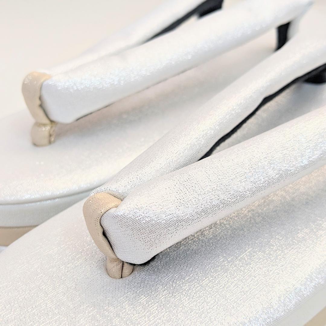 草履バッグセット 振袖 帯地 白 ベージュ LLサイズ 三枚芯 w47-4