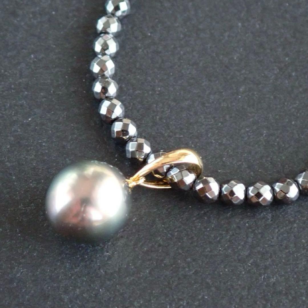 南洋黒蝶真珠 ネックレス SV925 ヘマタイト 9mmブラックパールネックレス