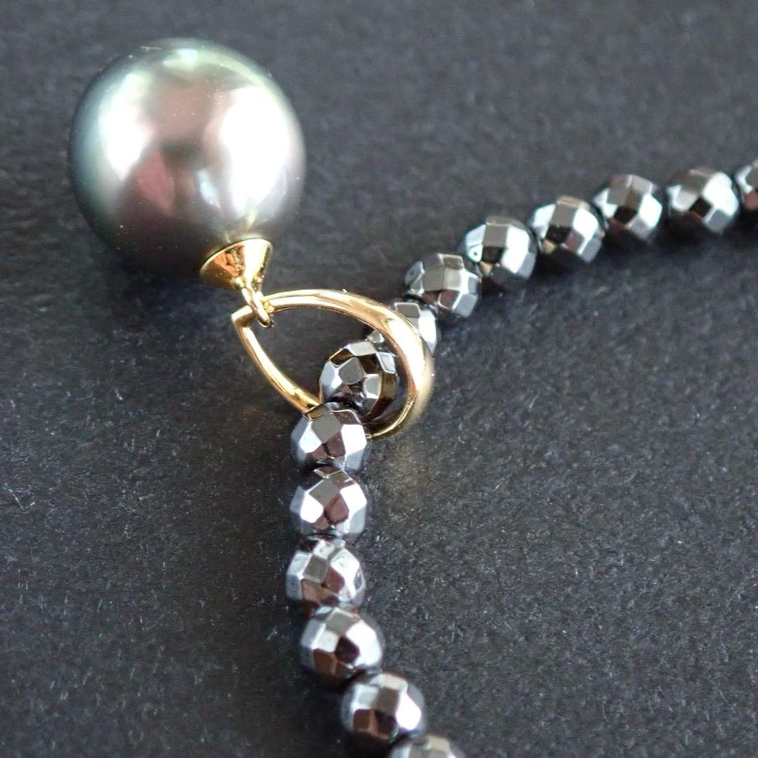 南洋黒蝶真珠 ネックレス SV925 ヘマタイト 9mmブラックパールネックレス