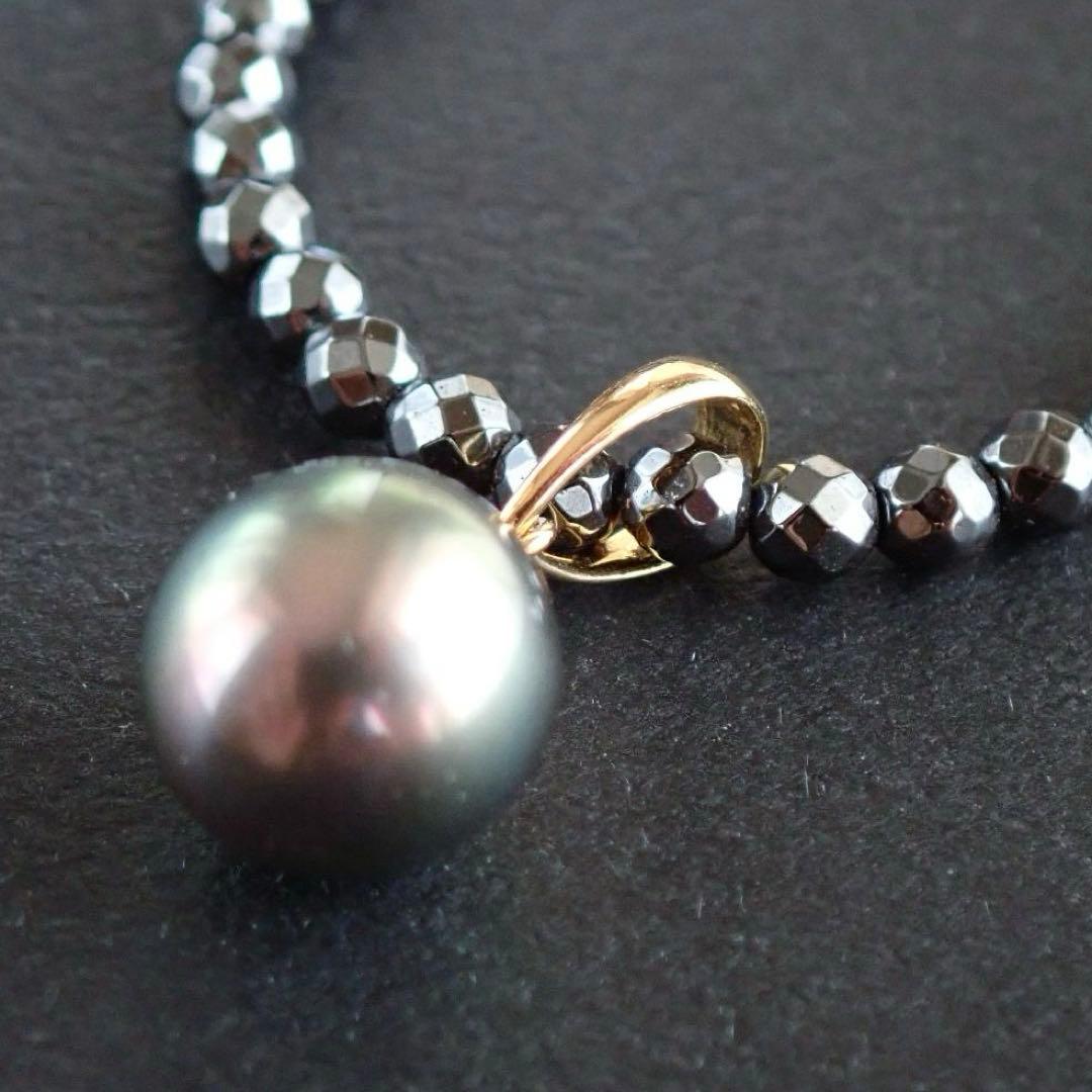 南洋黒蝶真珠 ネックレス SV925 ヘマタイト 9mmブラックパールネックレス