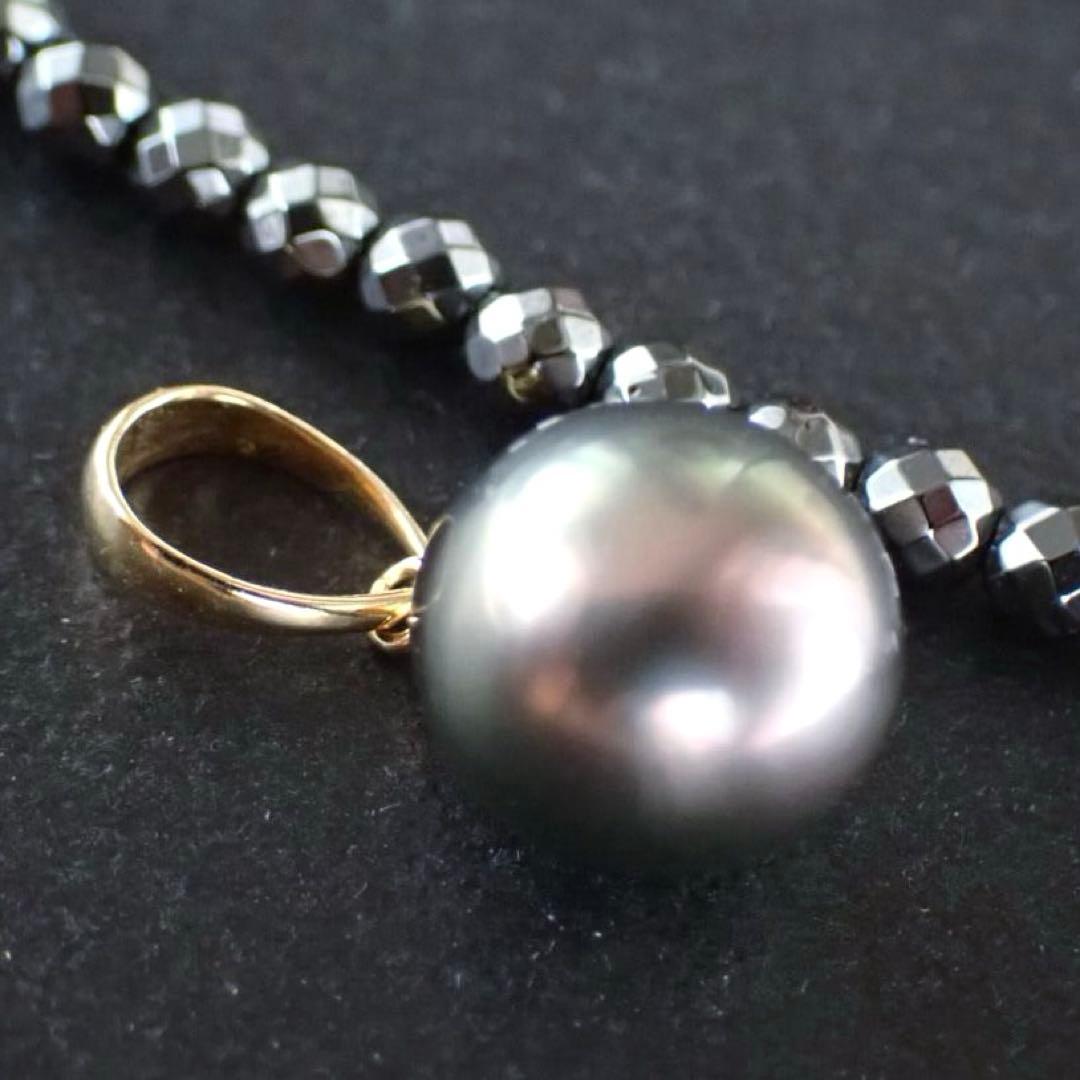 南洋黒蝶真珠 ネックレス SV925 ヘマタイト 9mmブラックパールネックレス