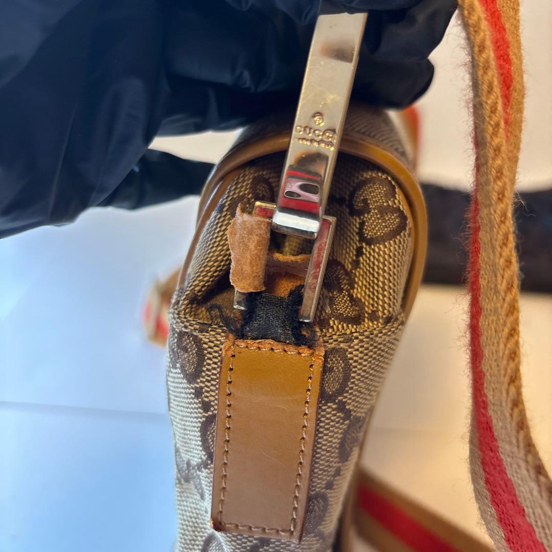 GUCCI ショルダーバッグGG キャンバス　シェリーラインレザー