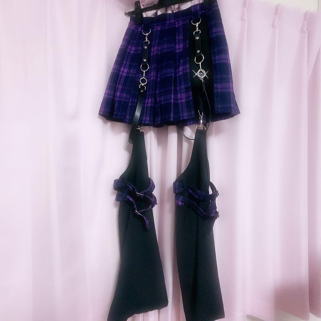 レフレム レッグカバー付き ミニスカート パープル ブラック