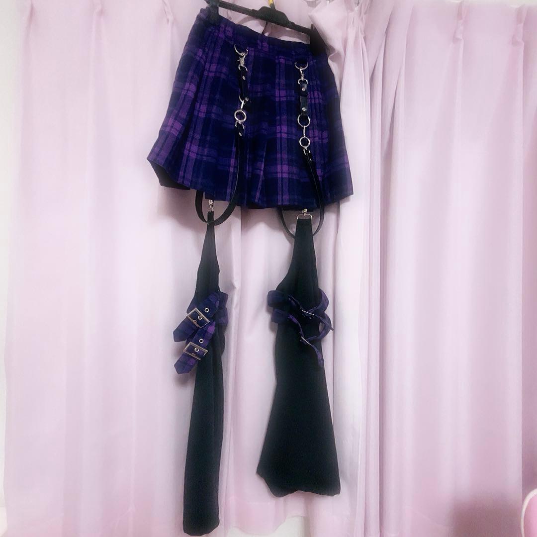 レフレム レッグカバー付き ミニスカート パープル ブラック