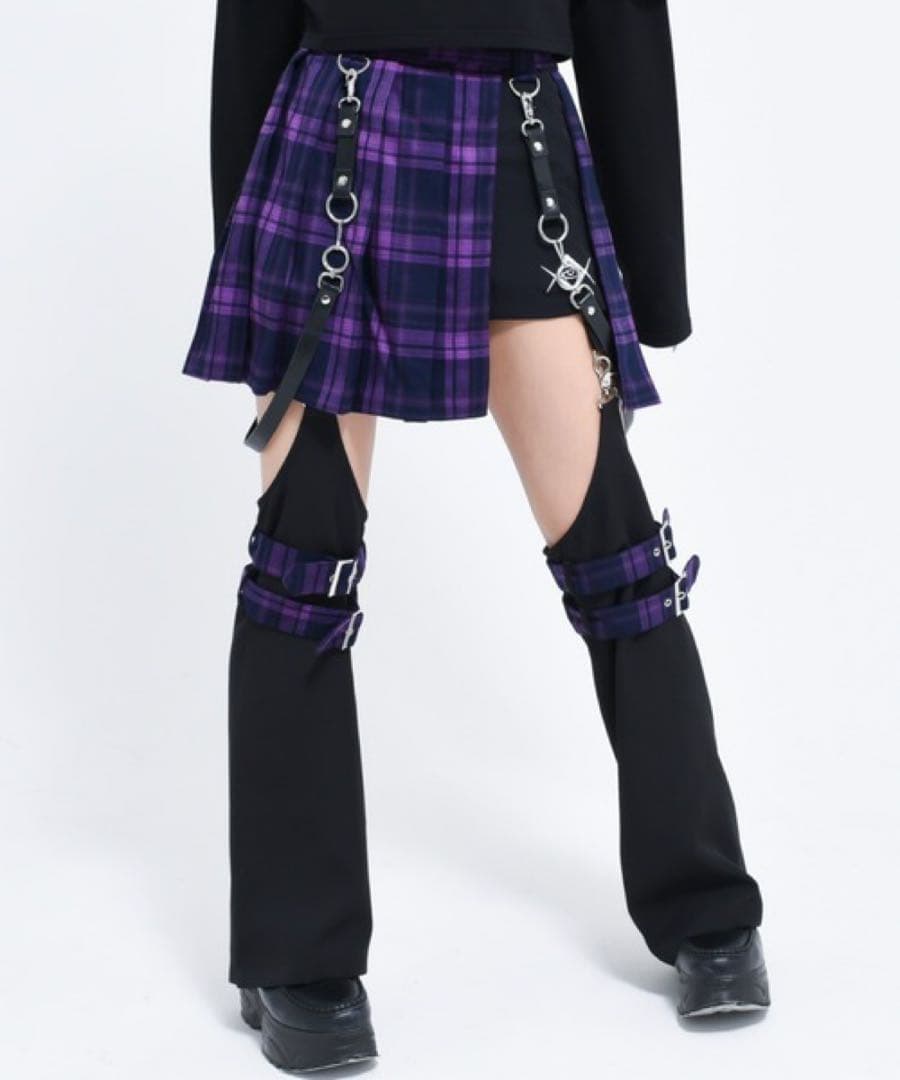 レフレム レッグカバー付き ミニスカート パープル ブラック