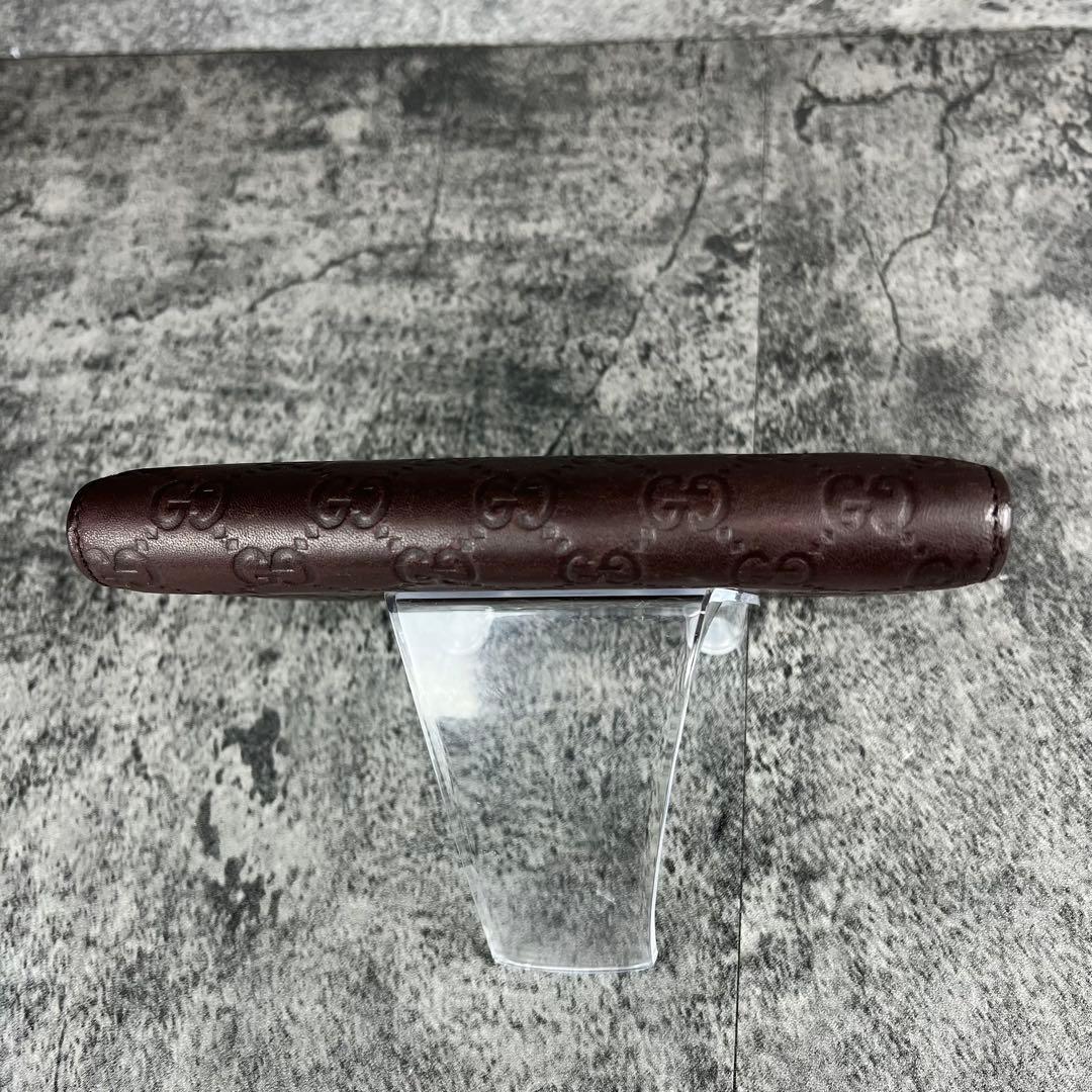 GUCCI GG シマ レザー 長財布 ダークブラウン