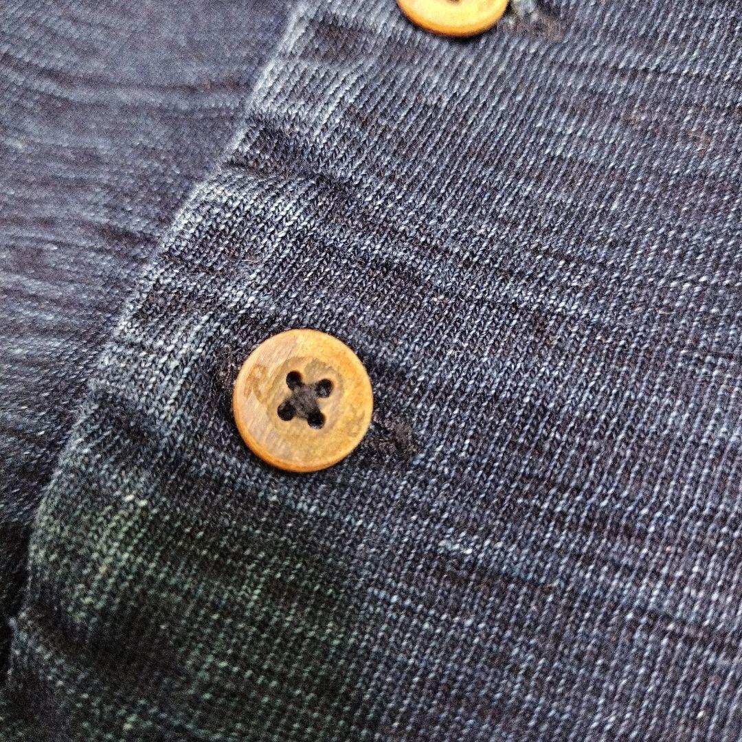 45rpm ロゴ刺繍 インディゴ 藍染め トップス　ヘンリーネック 長袖　L