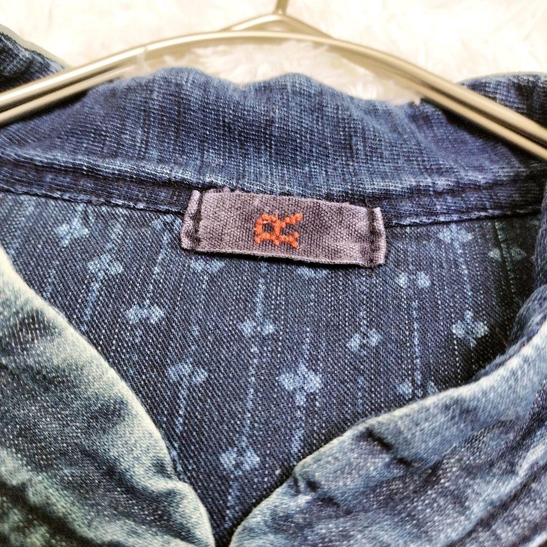 45rpm ロゴ刺繍 インディゴ 藍染め トップス　ヘンリーネック 長袖　L