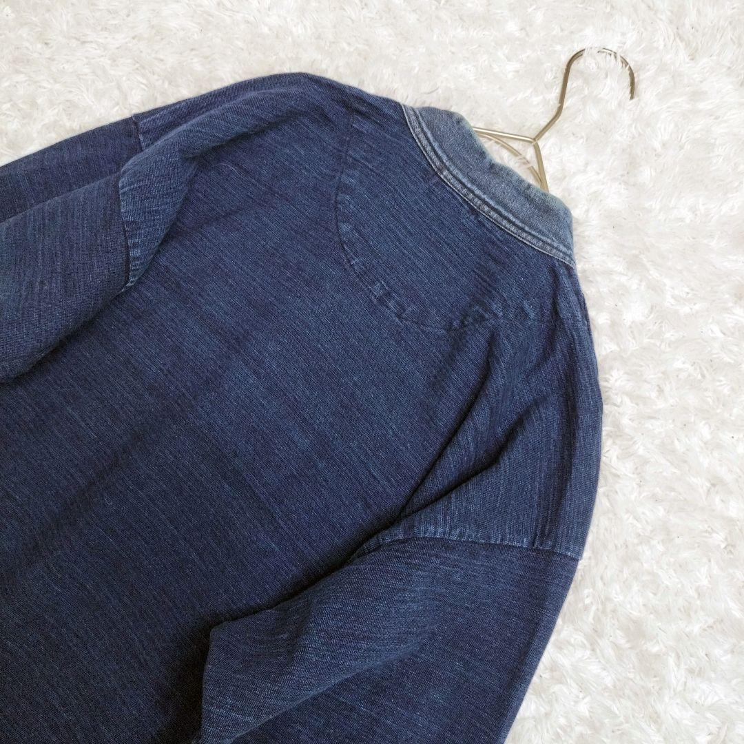 45rpm ロゴ刺繍 インディゴ 藍染め トップス　ヘンリーネック 長袖　L