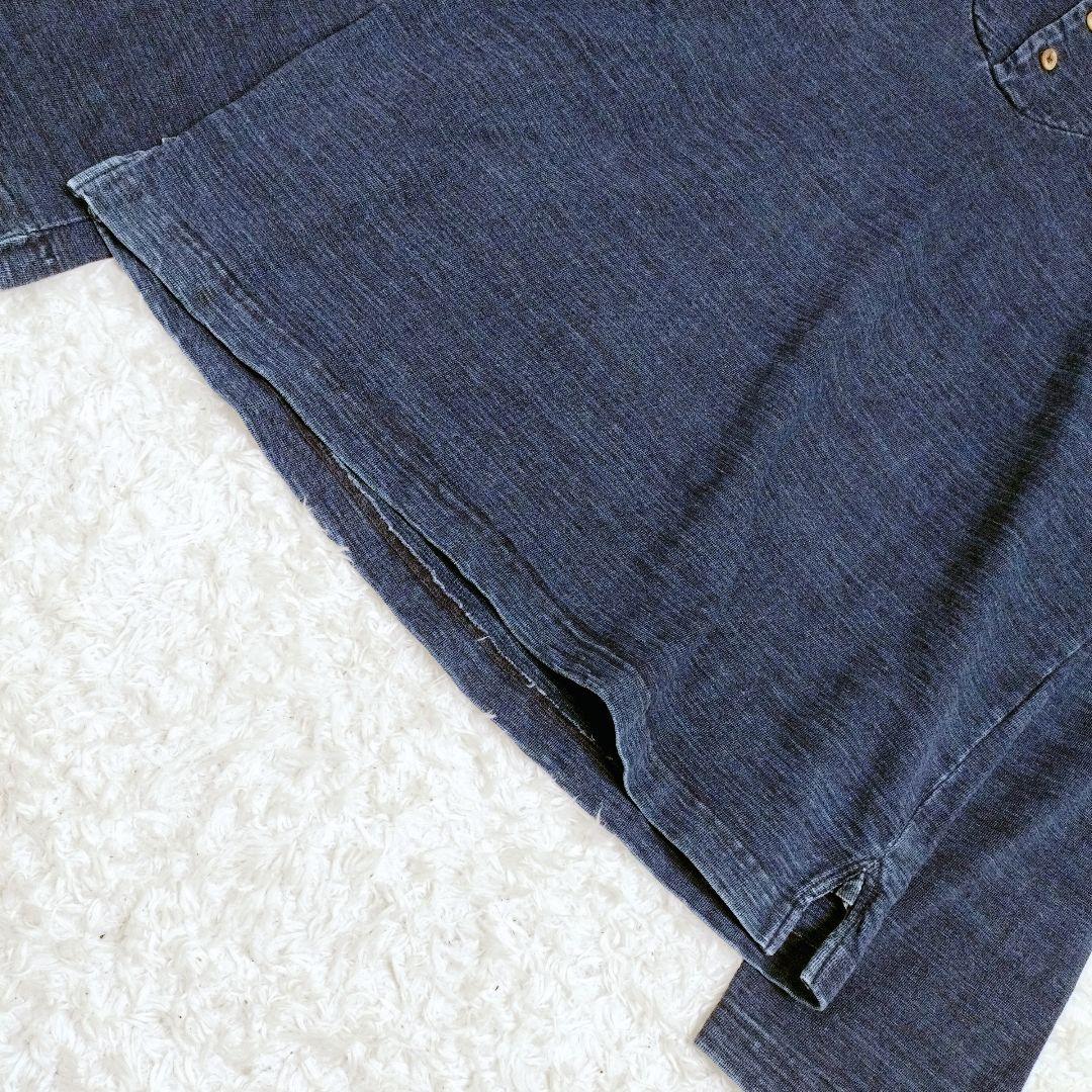 45rpm ロゴ刺繍 インディゴ 藍染め トップス　ヘンリーネック 長袖　L