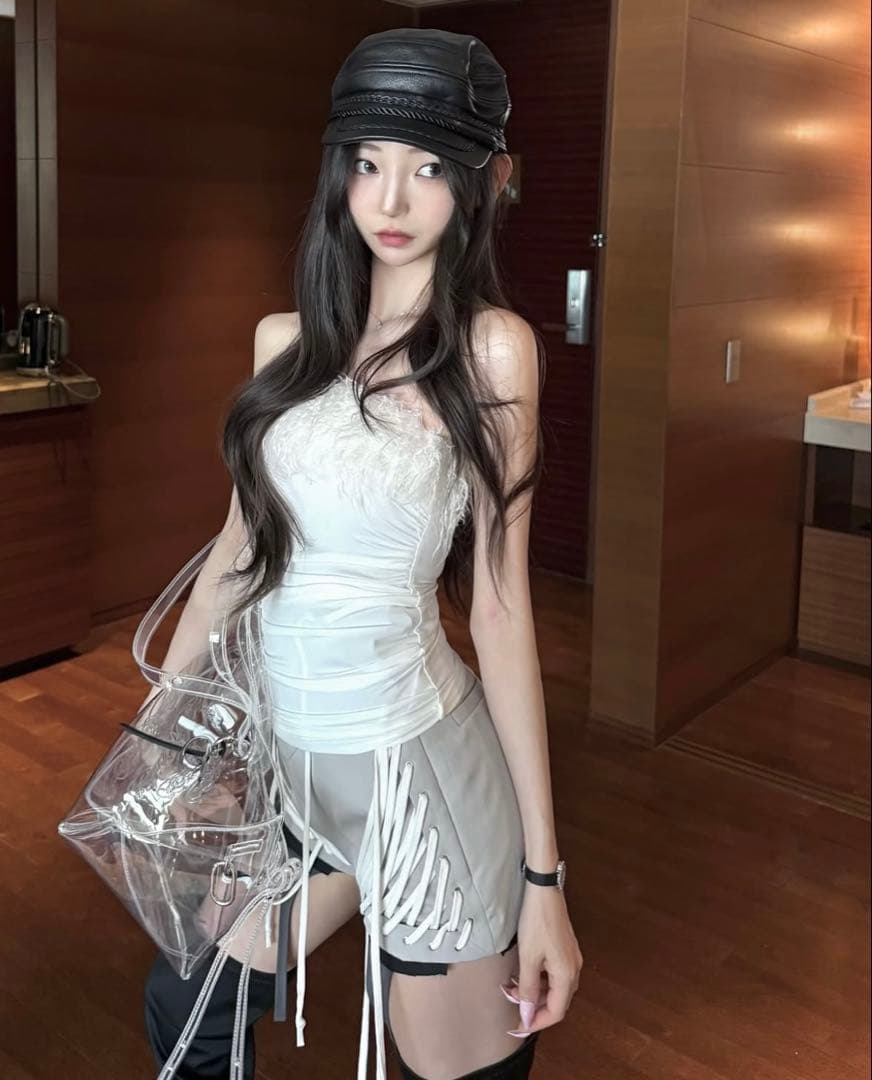 パンツ theredthread S lace up shorts gray M