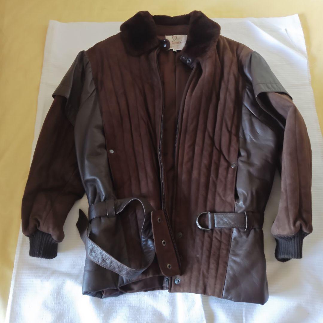 【極美品】グッチ ファー襟　本革レザー・ブルゾン コート　ベルト付