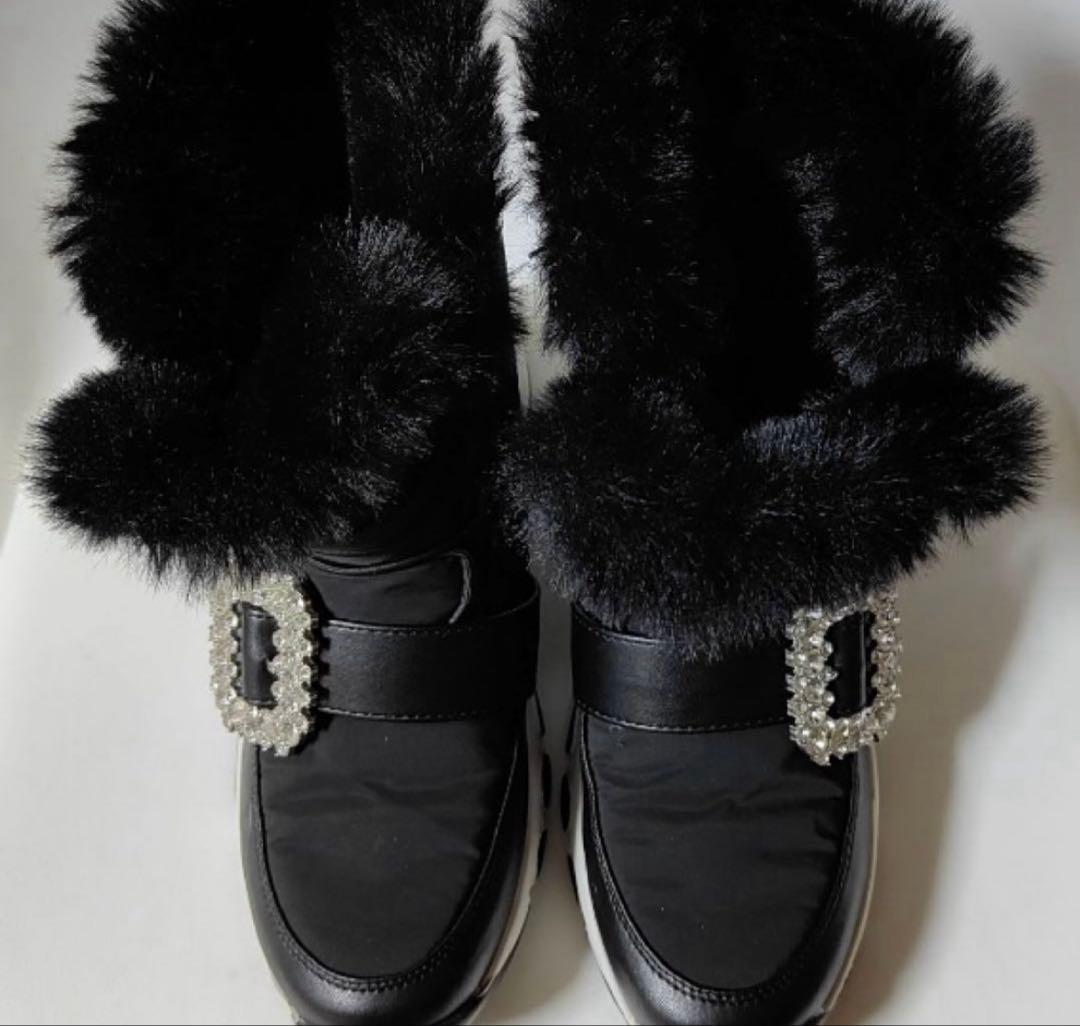 【美品】＋diana クリスタルバックル スノーブーツ 23.5 厚底　黒