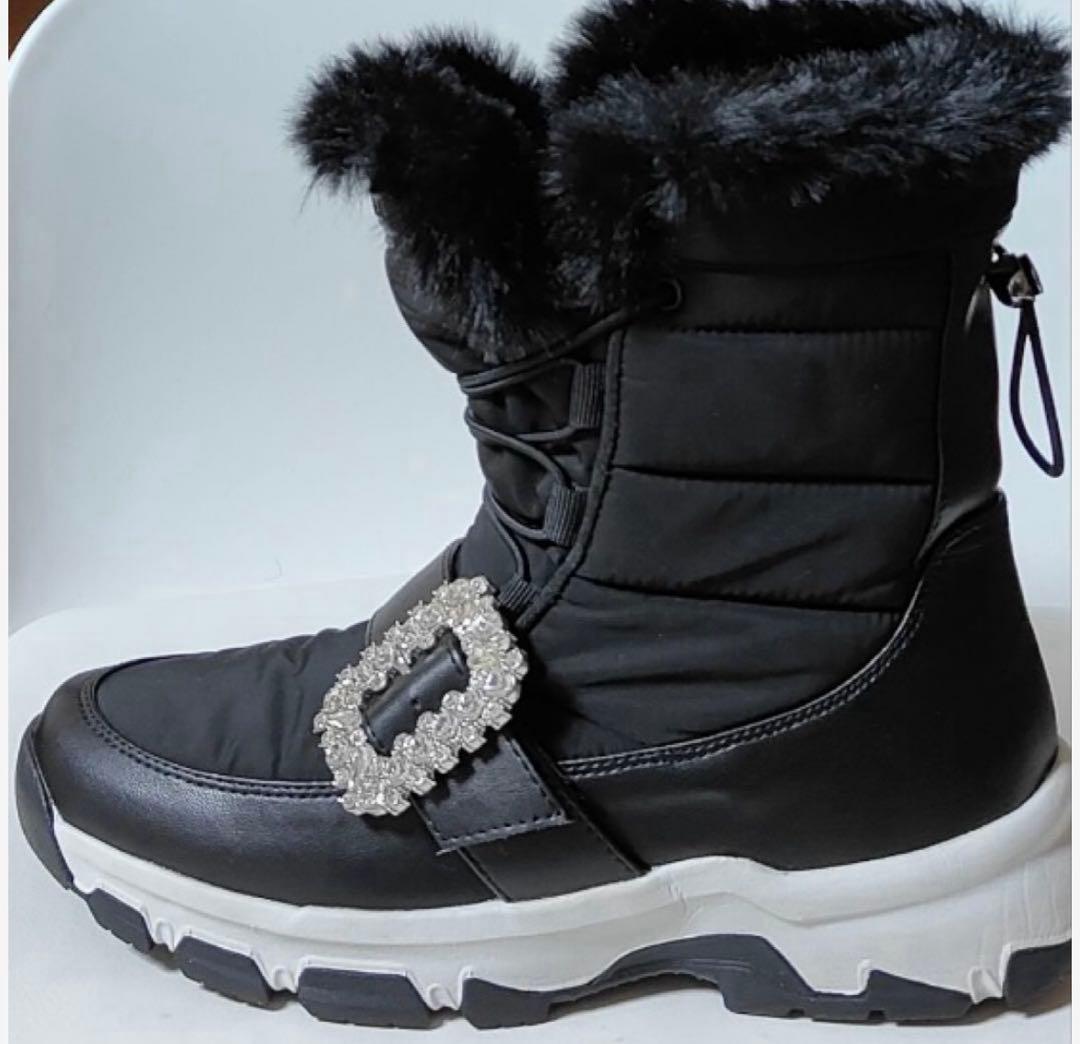 【美品】＋diana クリスタルバックル スノーブーツ 23.5 厚底　黒