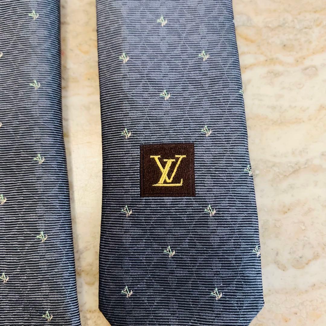 N7 美品 ルイヴィトン ロゴ総柄 モノグラム グレー ネクタイ メンズ