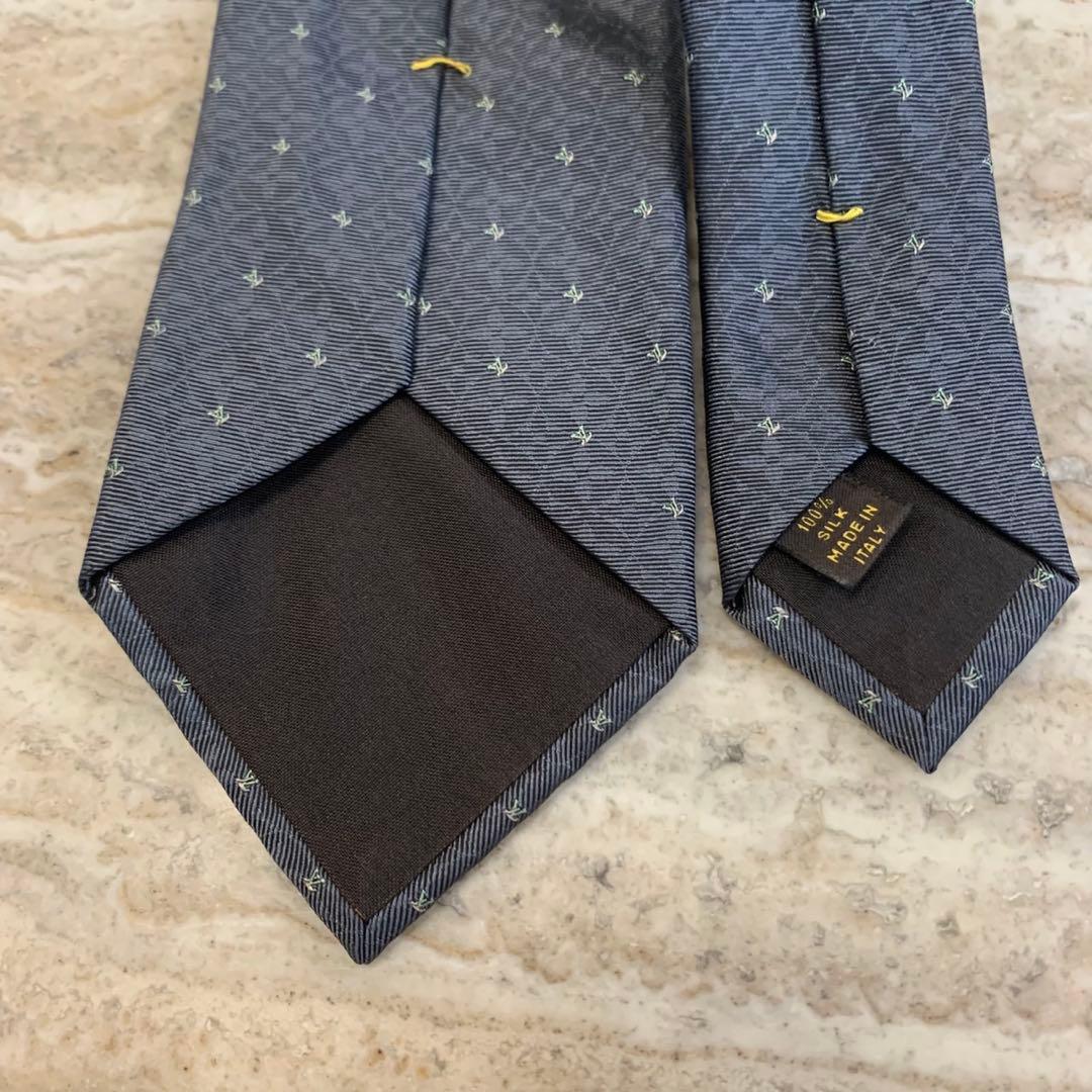 N7 美品 ルイヴィトン ロゴ総柄 モノグラム グレー ネクタイ メンズ