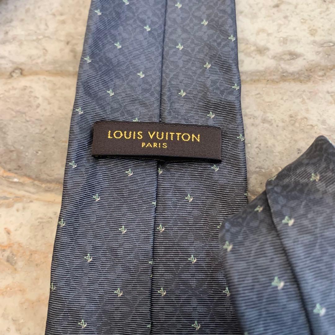 N7 美品 ルイヴィトン ロゴ総柄 モノグラム グレー ネクタイ メンズ