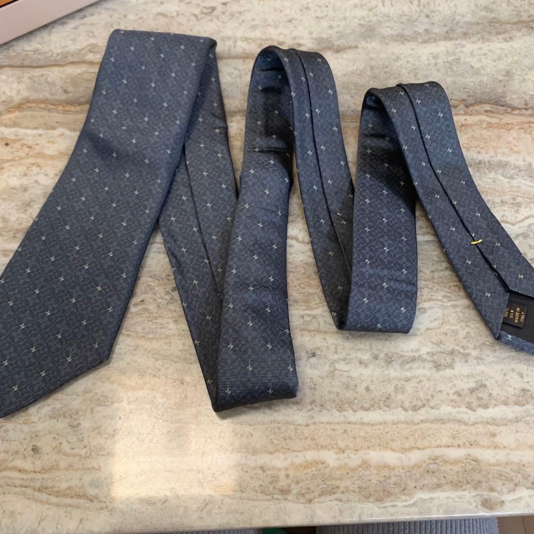 N7 美品 ルイヴィトン ロゴ総柄 モノグラム グレー ネクタイ メンズ