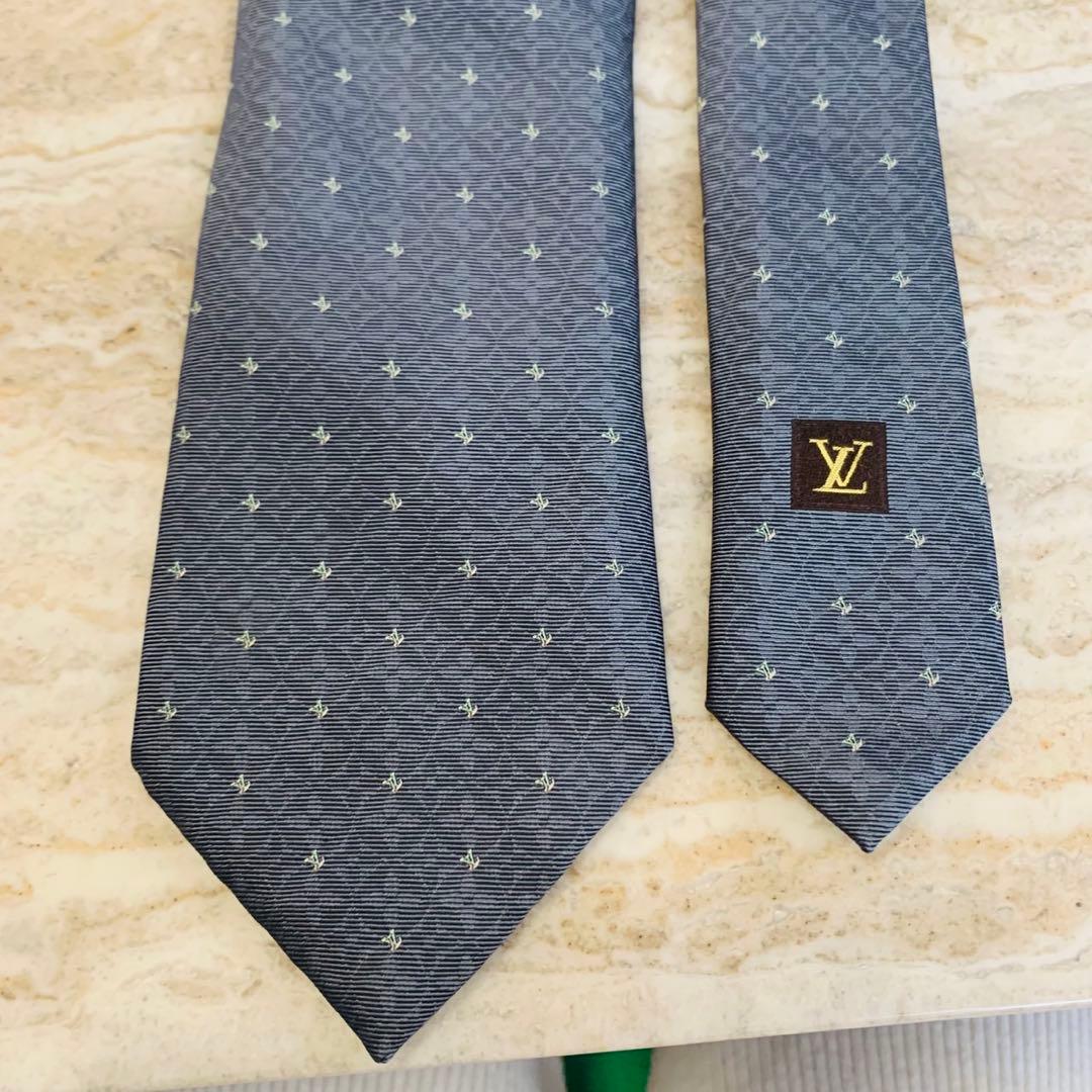 N7 美品 ルイヴィトン ロゴ総柄 モノグラム グレー ネクタイ メンズ
