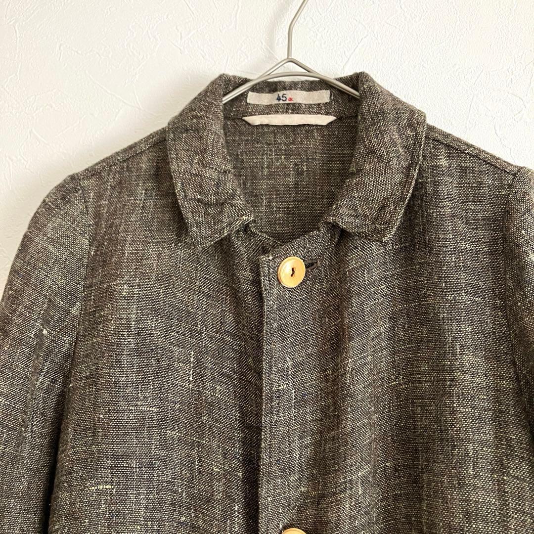 45R リネンツイードコート 定価10万 ステンカラーコート ロング サイズ2