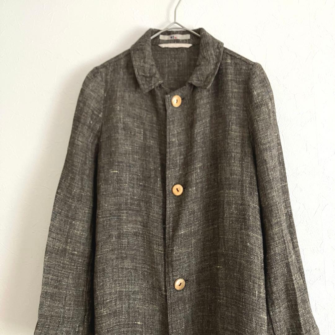 45R リネンツイードコート 定価10万 ステンカラーコート ロング サイズ2