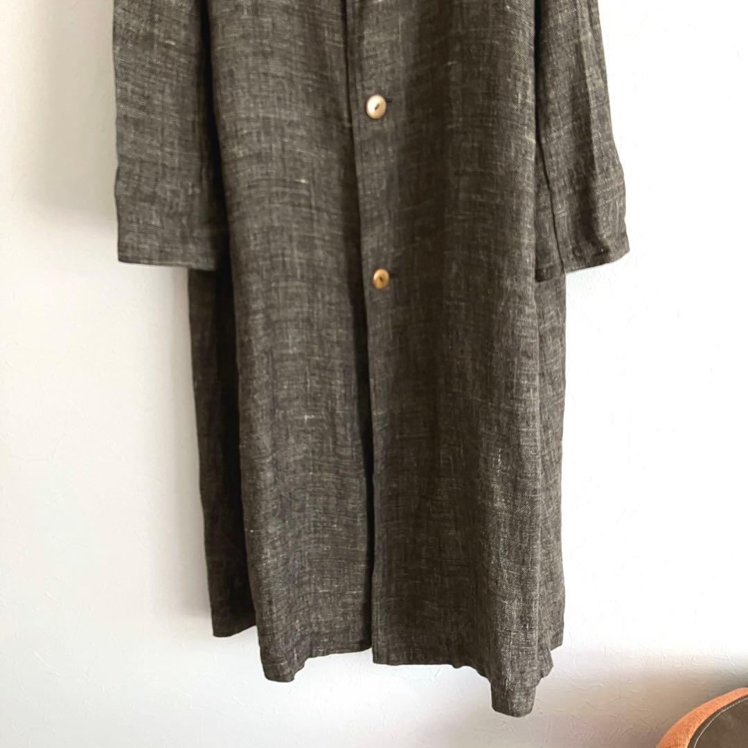 45R リネンツイードコート 定価10万 ステンカラーコート ロング サイズ2