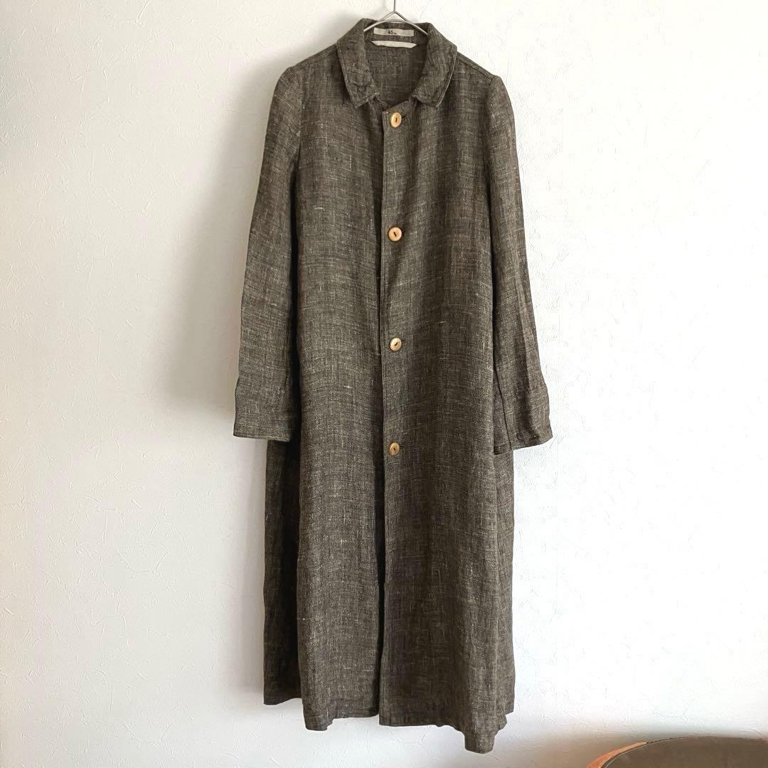 45R リネンツイードコート 定価10万 ステンカラーコート ロング サイズ2