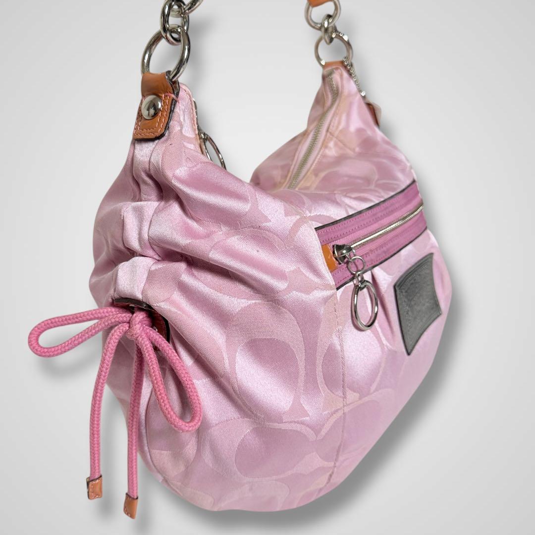 バッグ COACH poppy pink signature shoulder hobo