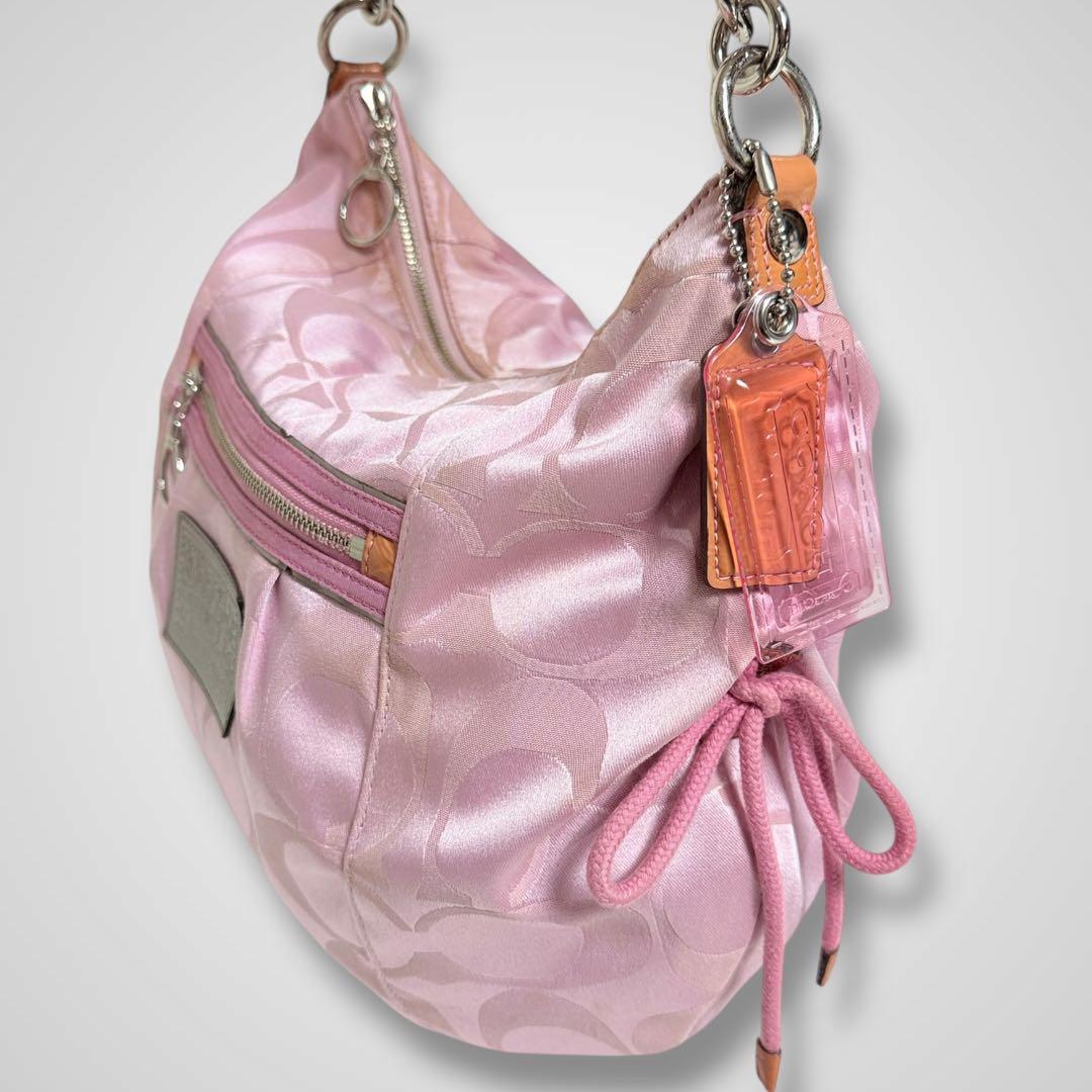 バッグ COACH poppy pink signature shoulder hobo