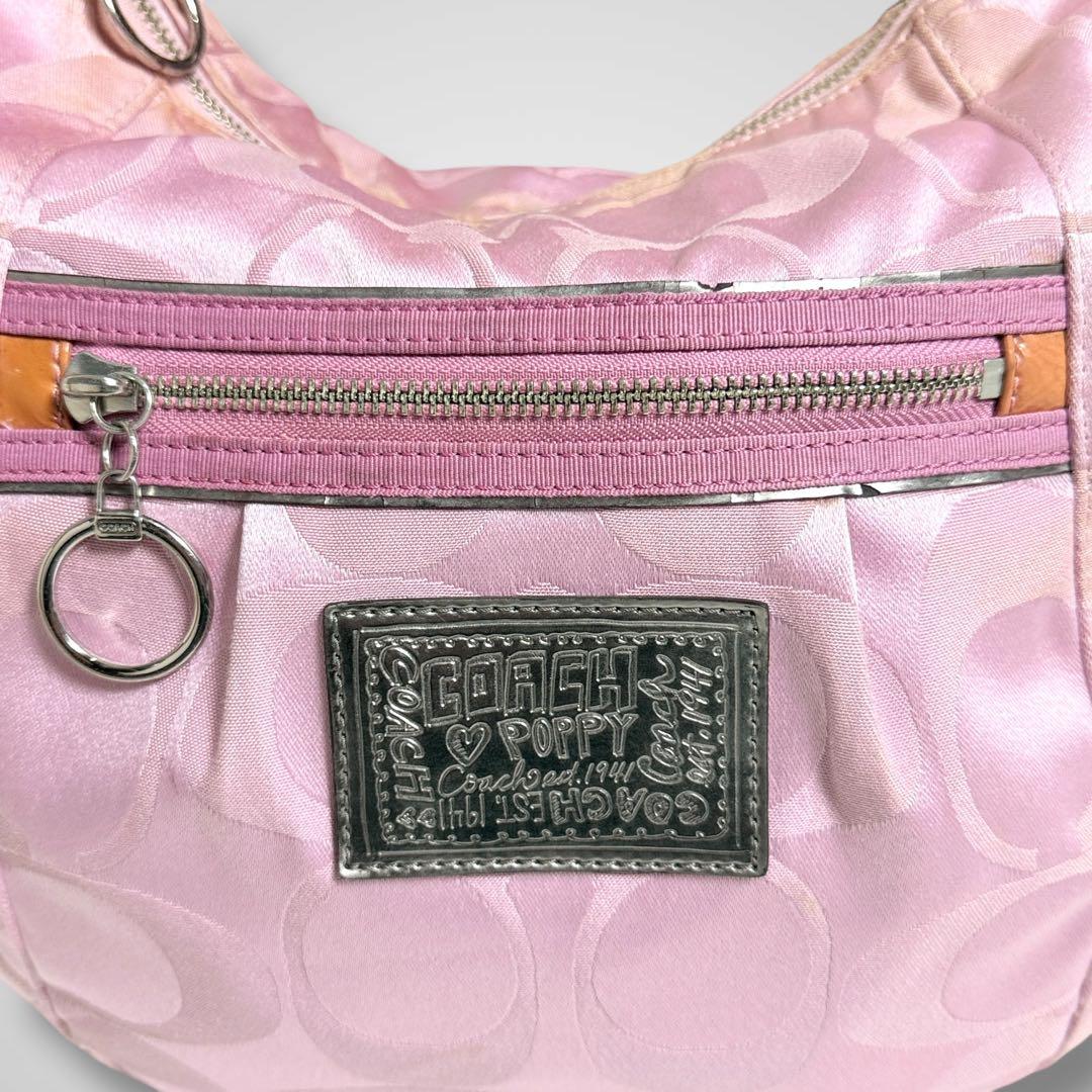 バッグ COACH poppy pink signature shoulder hobo