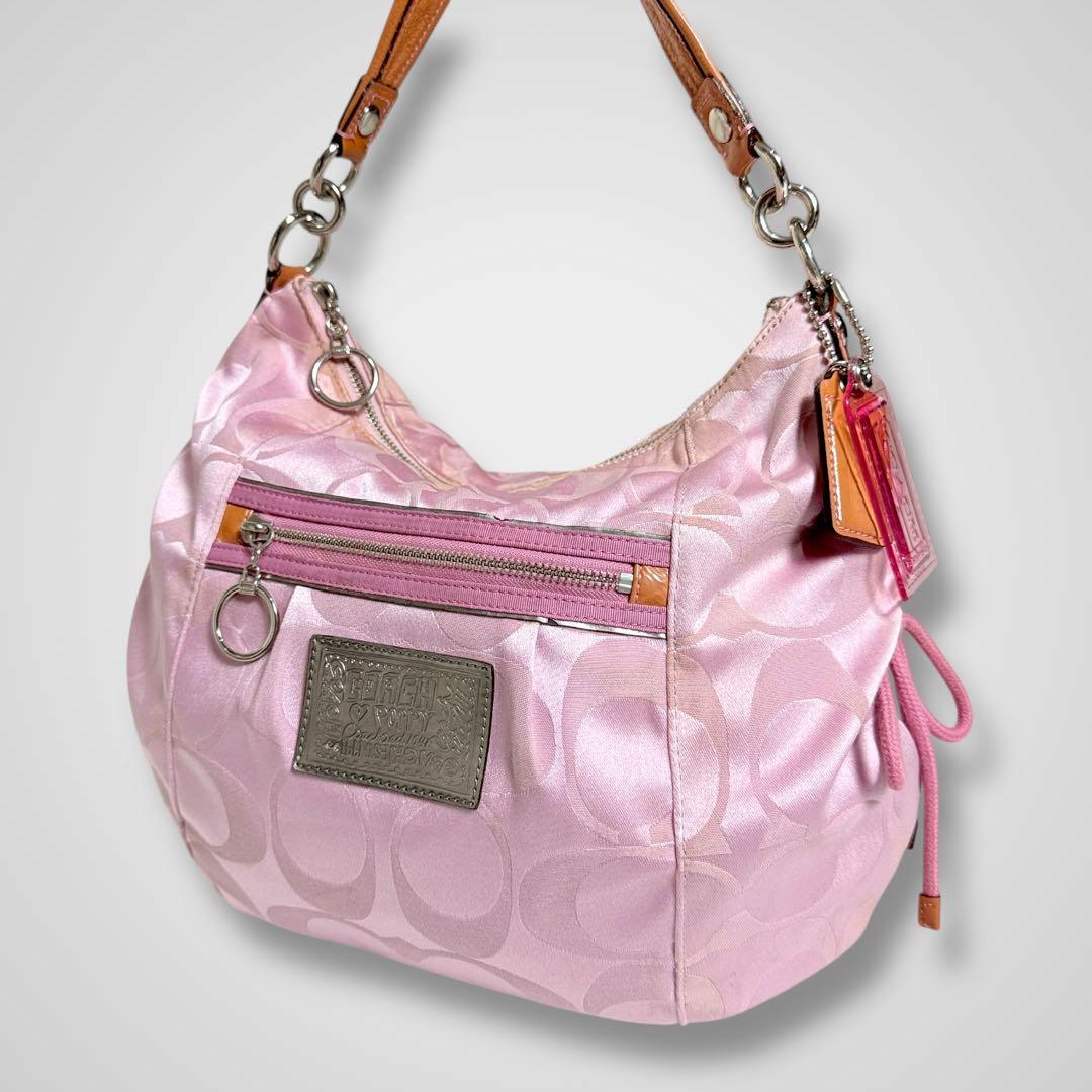 バッグ COACH poppy pink signature shoulder hobo