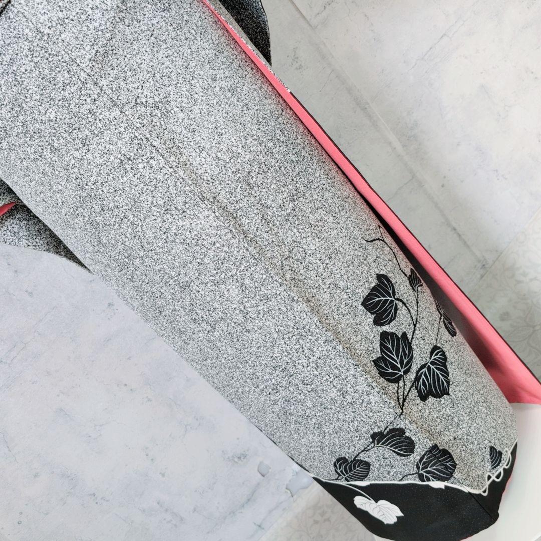 訪問着　フルセット　着物　正絹　たたき染め　白黒　モノトーン　シック　蔦　F5