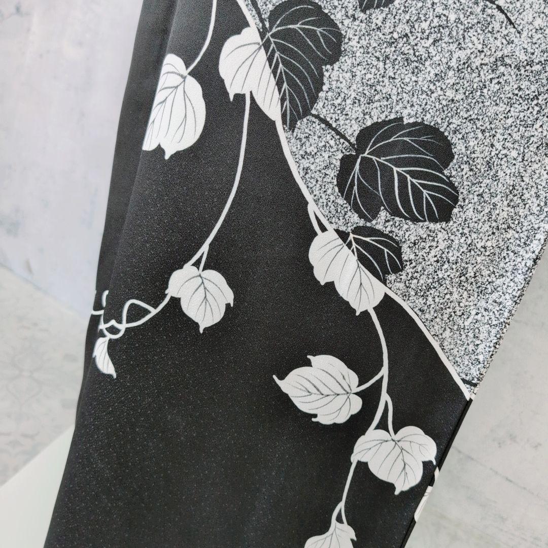 訪問着　フルセット　着物　正絹　たたき染め　白黒　モノトーン　シック　蔦　F5