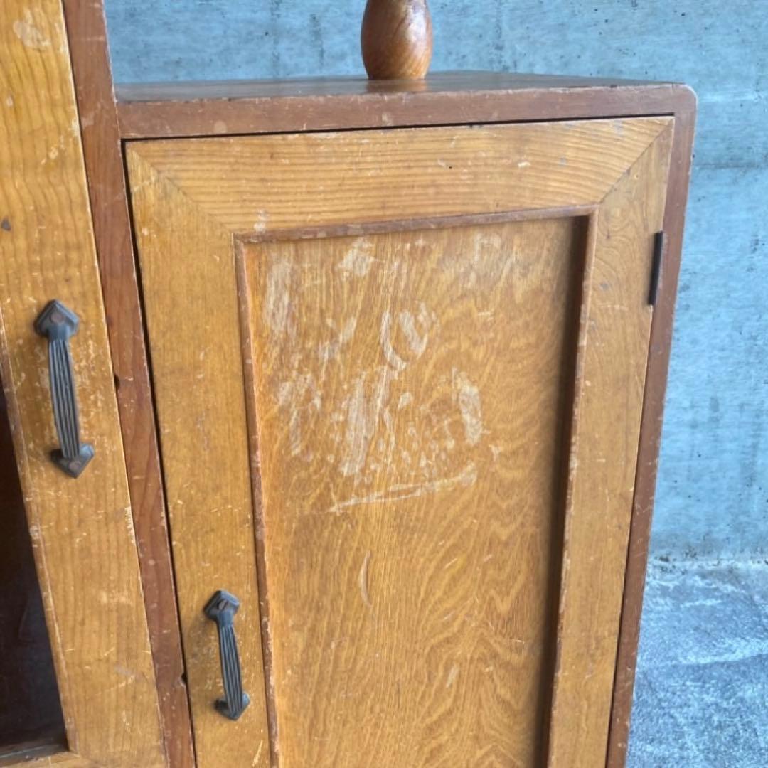 古いキャビネット ラック 飾り棚 違い棚 引き出し 扉 台 収納 木製 レトロ