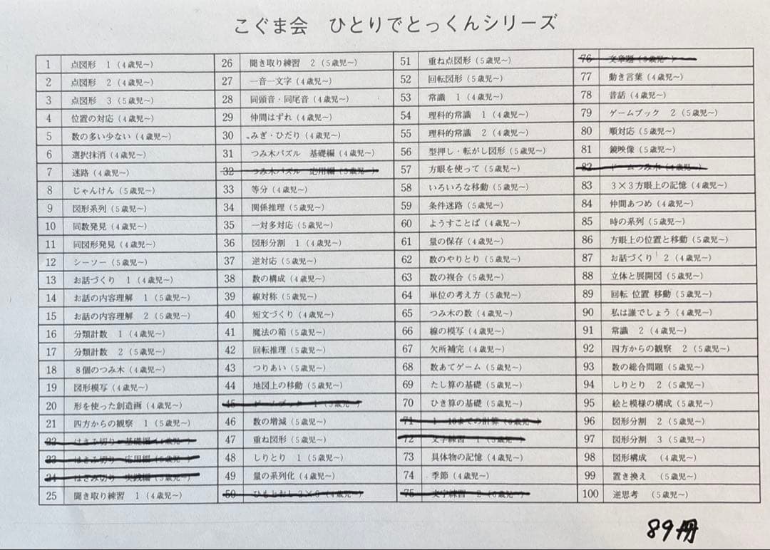 g様　こぐま会　ひとりでとっくん　シリーズ 89冊