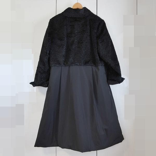 美品■ ヒロコビス■大きいサイズ15号■異素材ドッキングロングコート定価7.5万