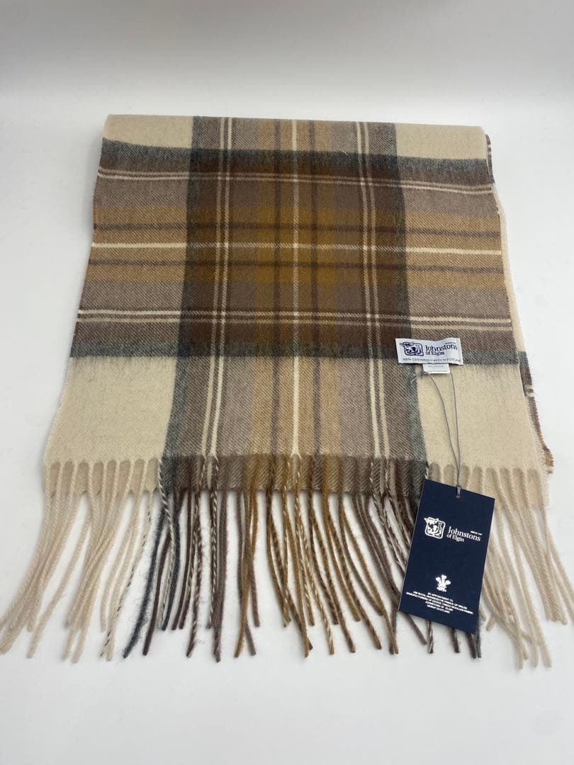 JOHNSTONS ジョンストンズ 中判チェックストール　マフラー　ブラウン