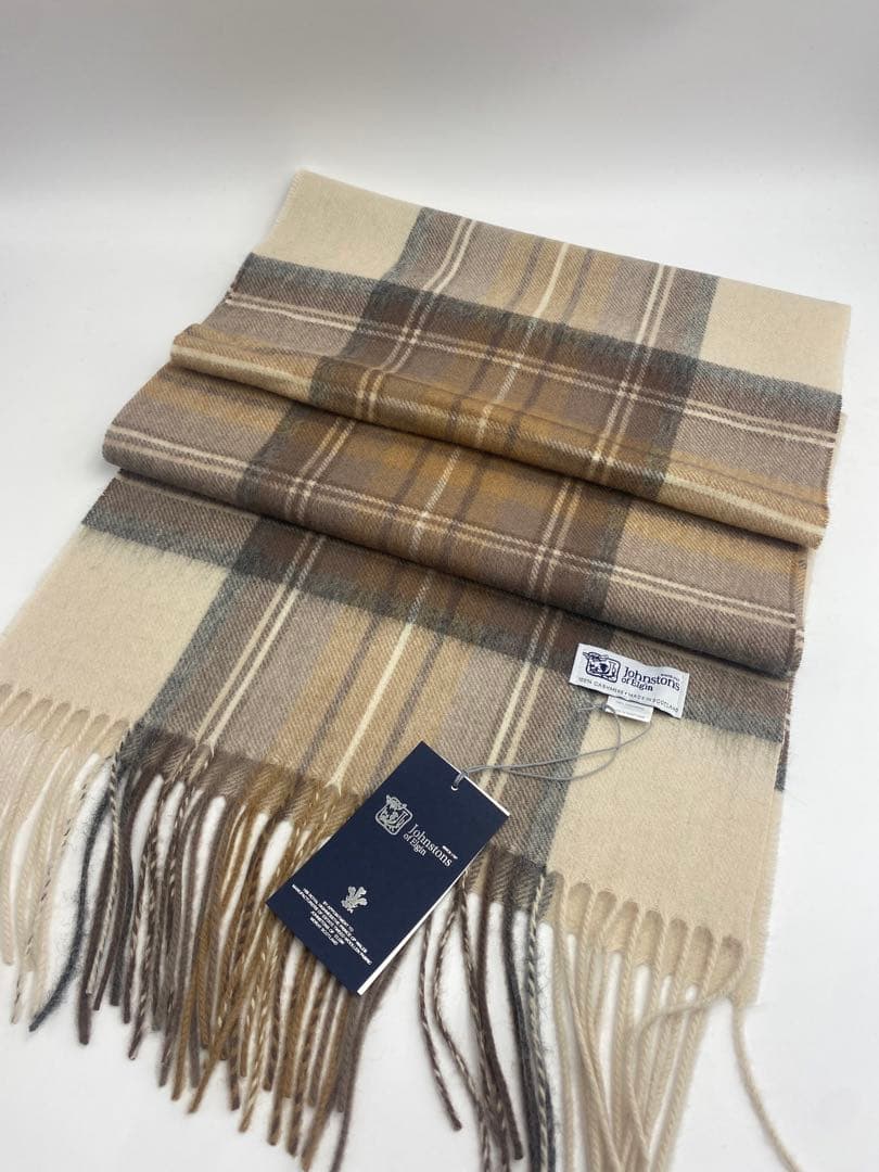 JOHNSTONS ジョンストンズ 中判チェックストール　マフラー　ブラウン