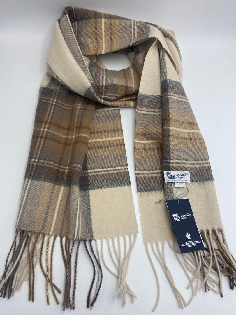JOHNSTONS ジョンストンズ 中判チェックストール　マフラー　ブラウン
