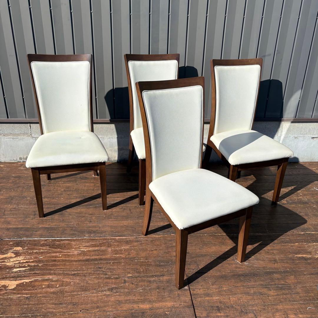 ①ニトリ ダイニングチェア DC LAGOON 合皮ホワイト×ブラウン 食卓椅子