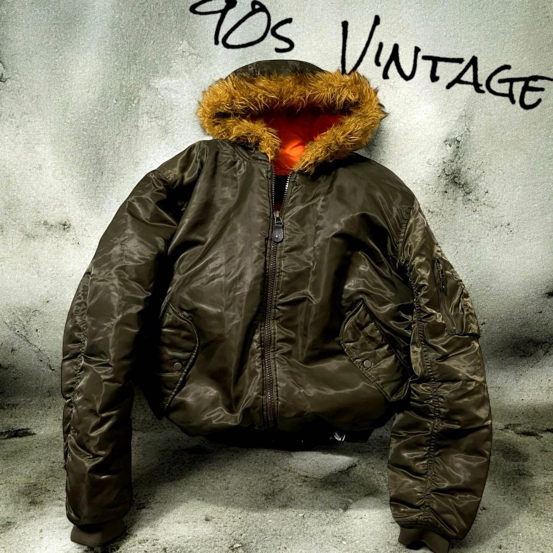【N2B flight bomber jacket 】90sカーキ✖️オレンジ◇L