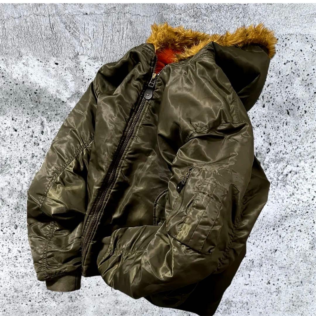 【N2B flight bomber jacket 】90sカーキ✖️オレンジ◇L