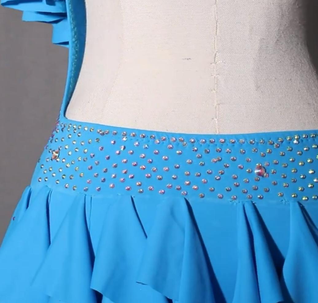 新品未使用 社交ダンス衣装 ラテンワンピースドレス 空ブルー オーダーメイド