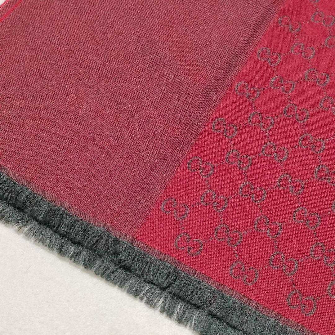 GUCCI　ストール　マフラー　GG　リバーシブル　レッド　グレー