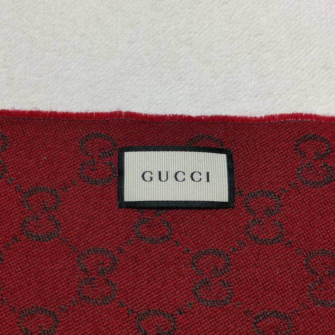 GUCCI　ストール　マフラー　GG　リバーシブル　レッド　グレー