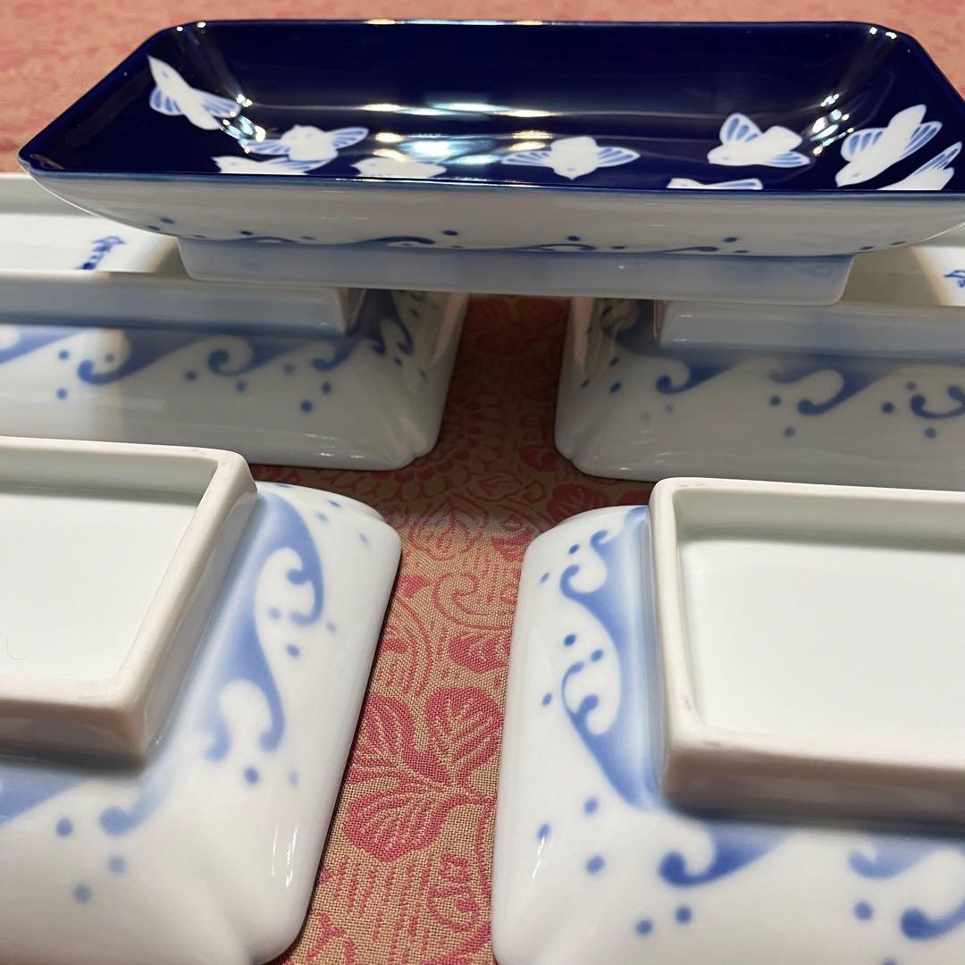 未使用　深川製磁　ふくら雀　木瓜長角皿　5枚　　隅切八角皿