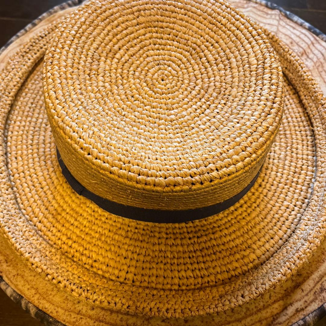 メゾンドソイル ラフィア帽子 ダークブルーリボン付き