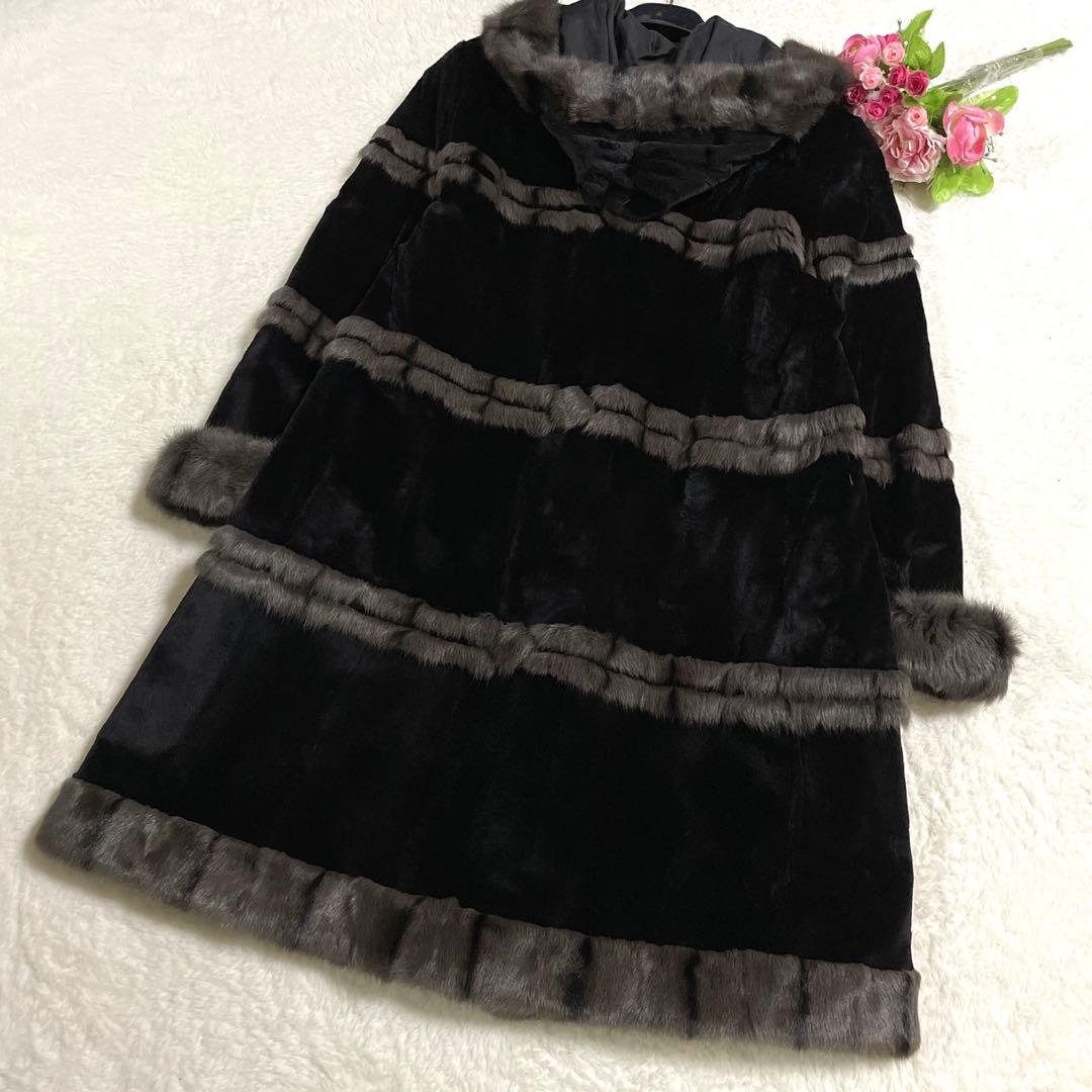 美品◎ロシアリス ヴィーゼル シルク100% リバーシブル 毛皮 ファーコート