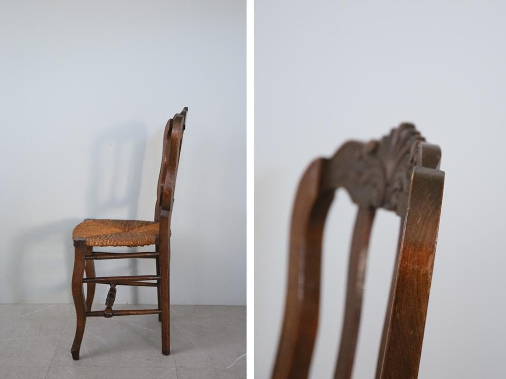 フランスアンティーク猫脚ダイニングチェア/イス/ラッシュシート(90-193)