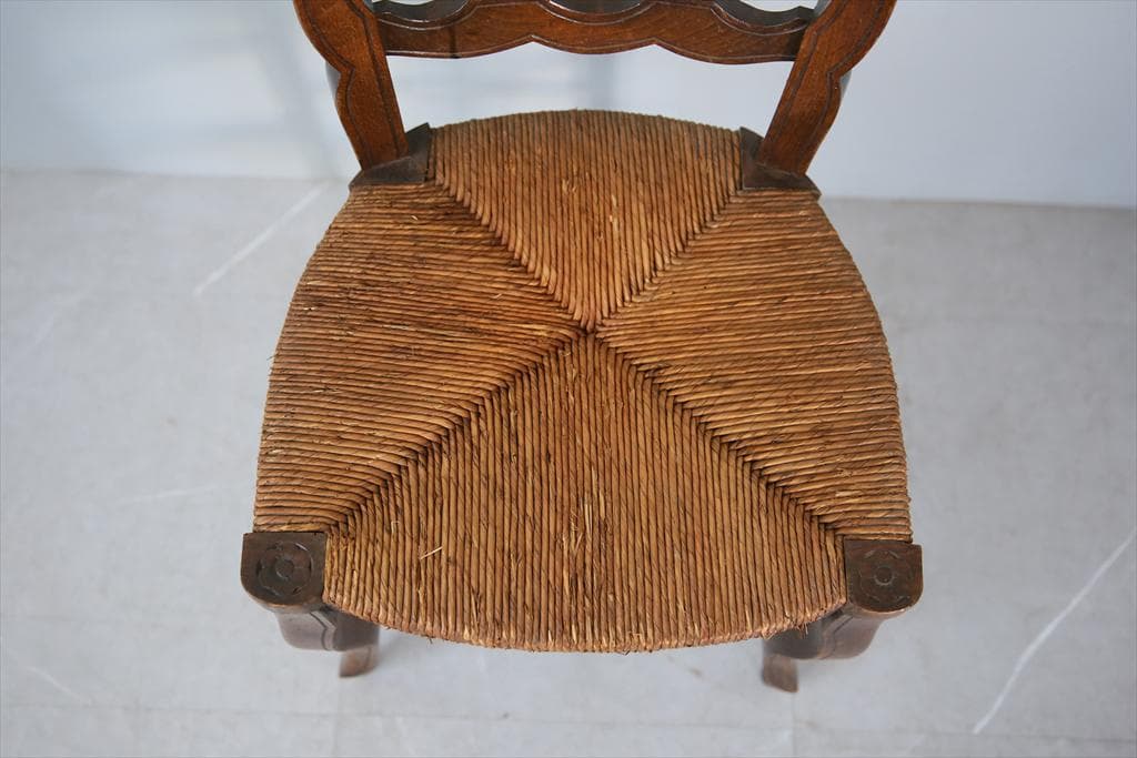 フランスアンティーク猫脚ダイニングチェア/イス/ラッシュシート(90-193)